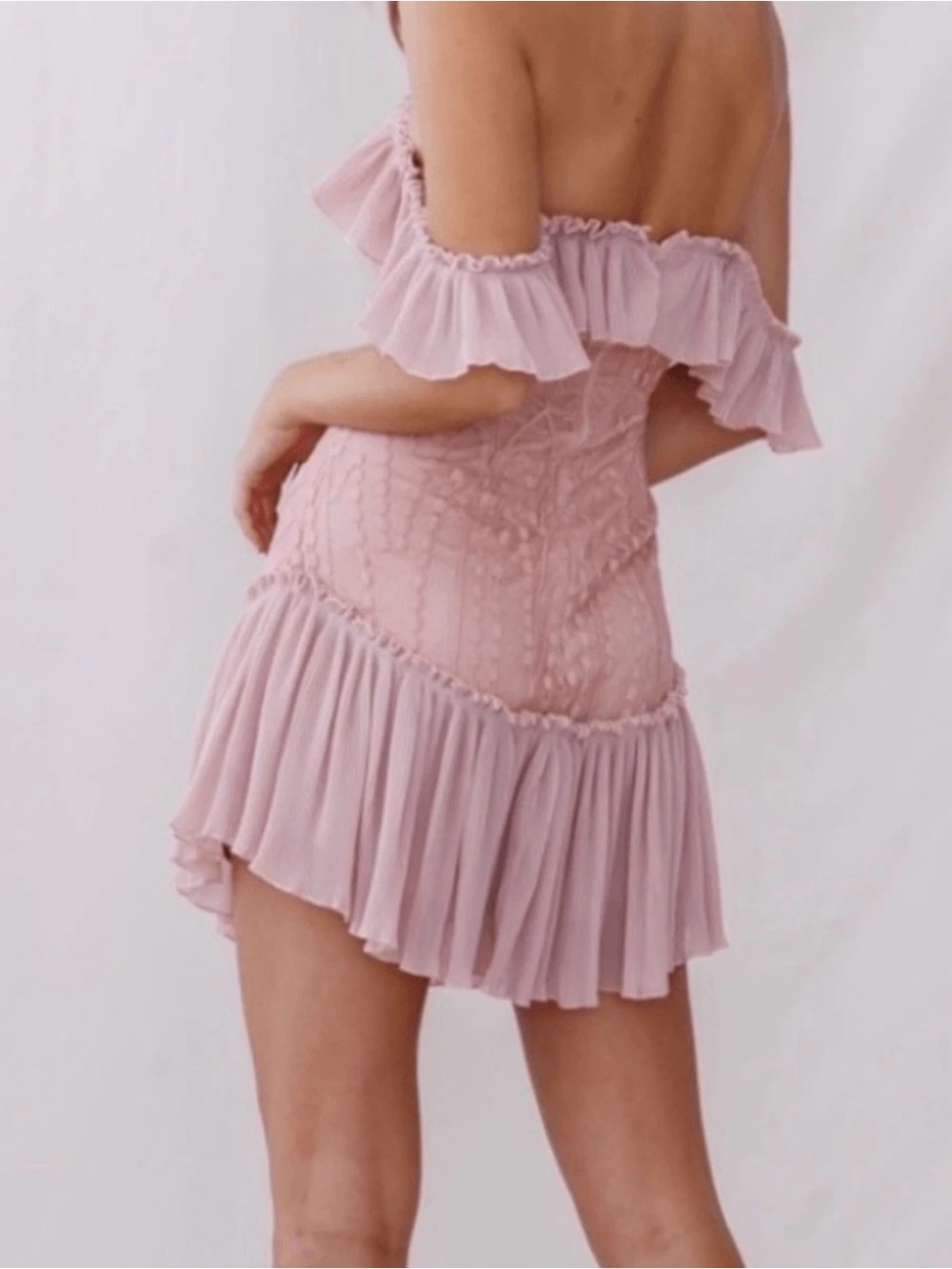 Native Daughters Off-Shoulder Ruffle Lace Mini Dress - Picture 3 of 6